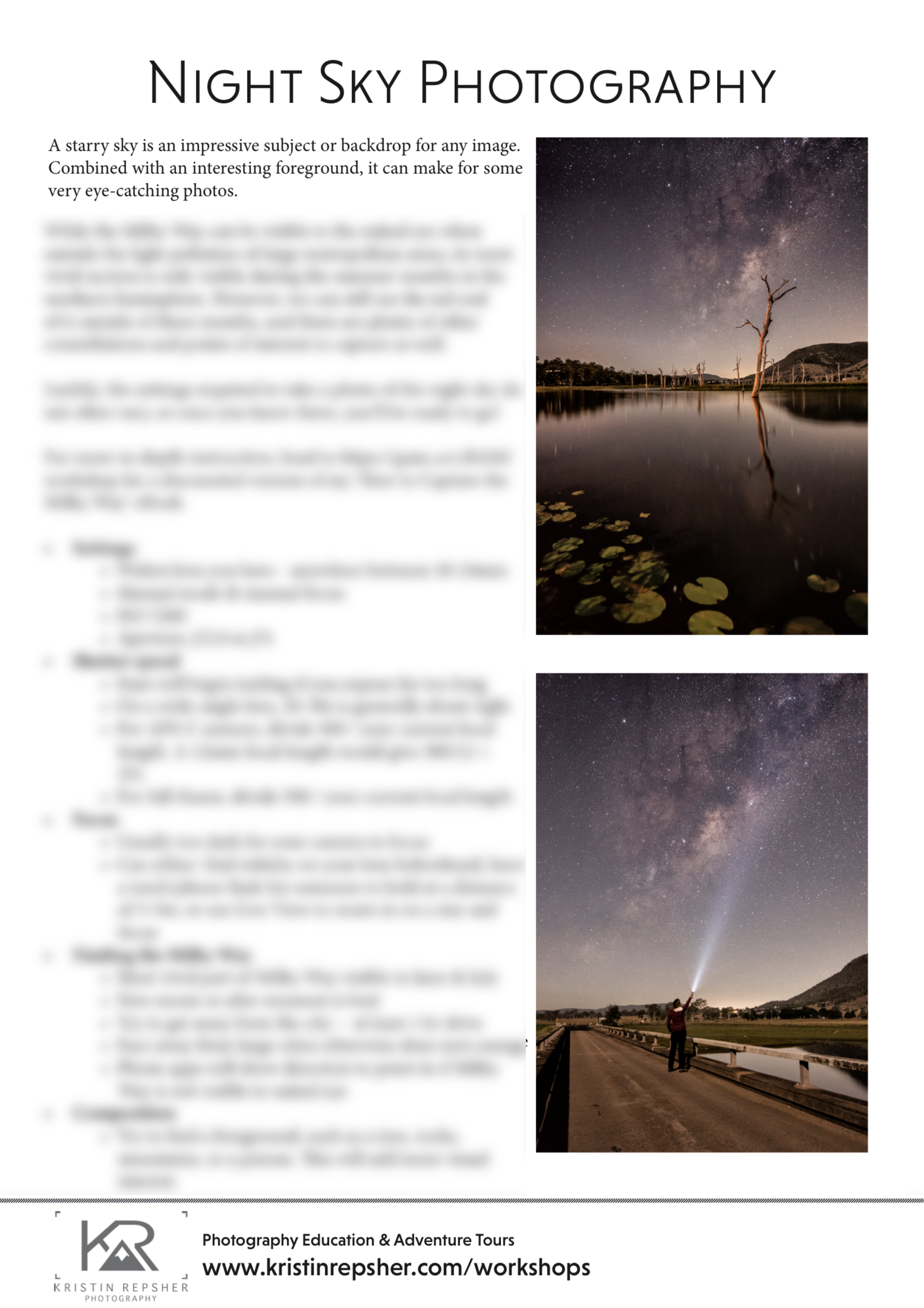 Night Sky Photography cheat sheet